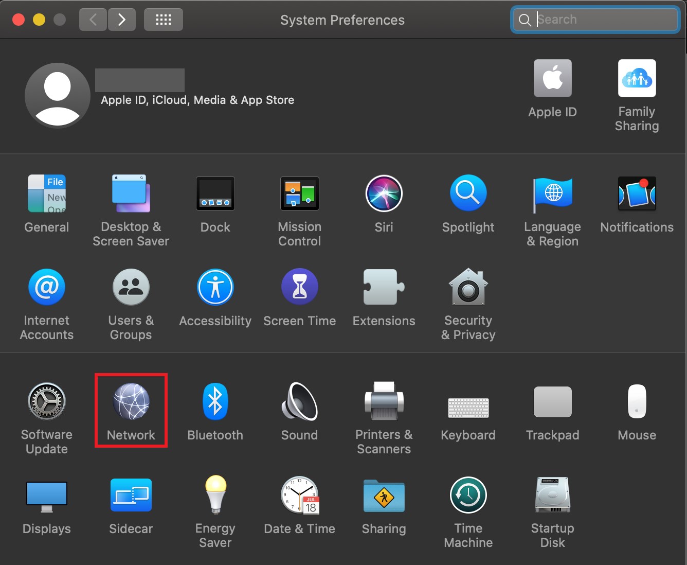 system preferences>select network